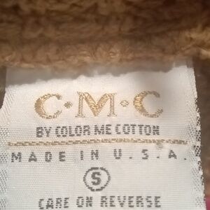 NWOT C•M•C 100% cotton tan s/s cardigan w side pockets & 5 big buttons Sm